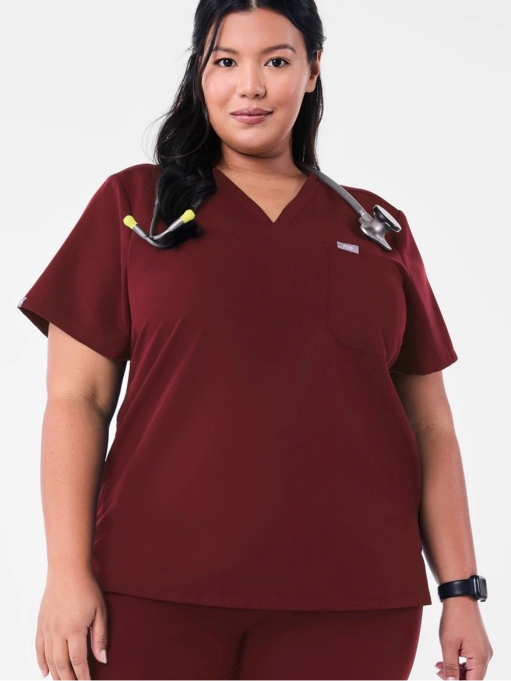 Figs Women’s Catarina short sleeve V-neck scrub top - Burgundy